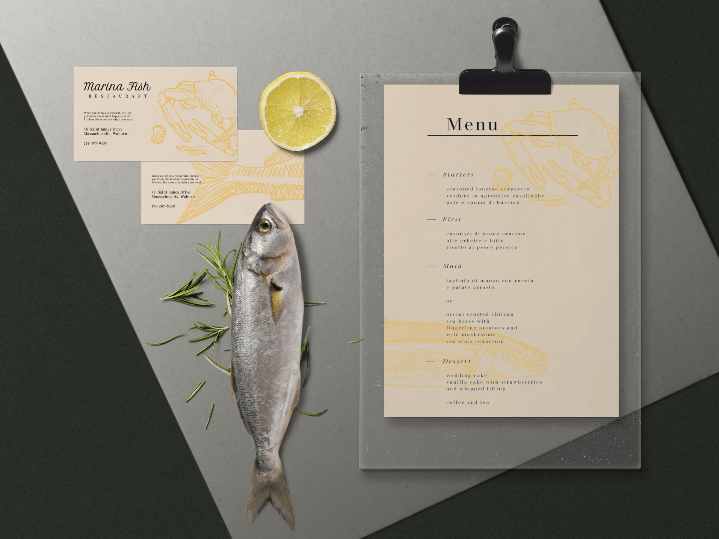 Menu card is one of the most important elements in any restaurant. Fish Restaurant Menu Mockup Scene