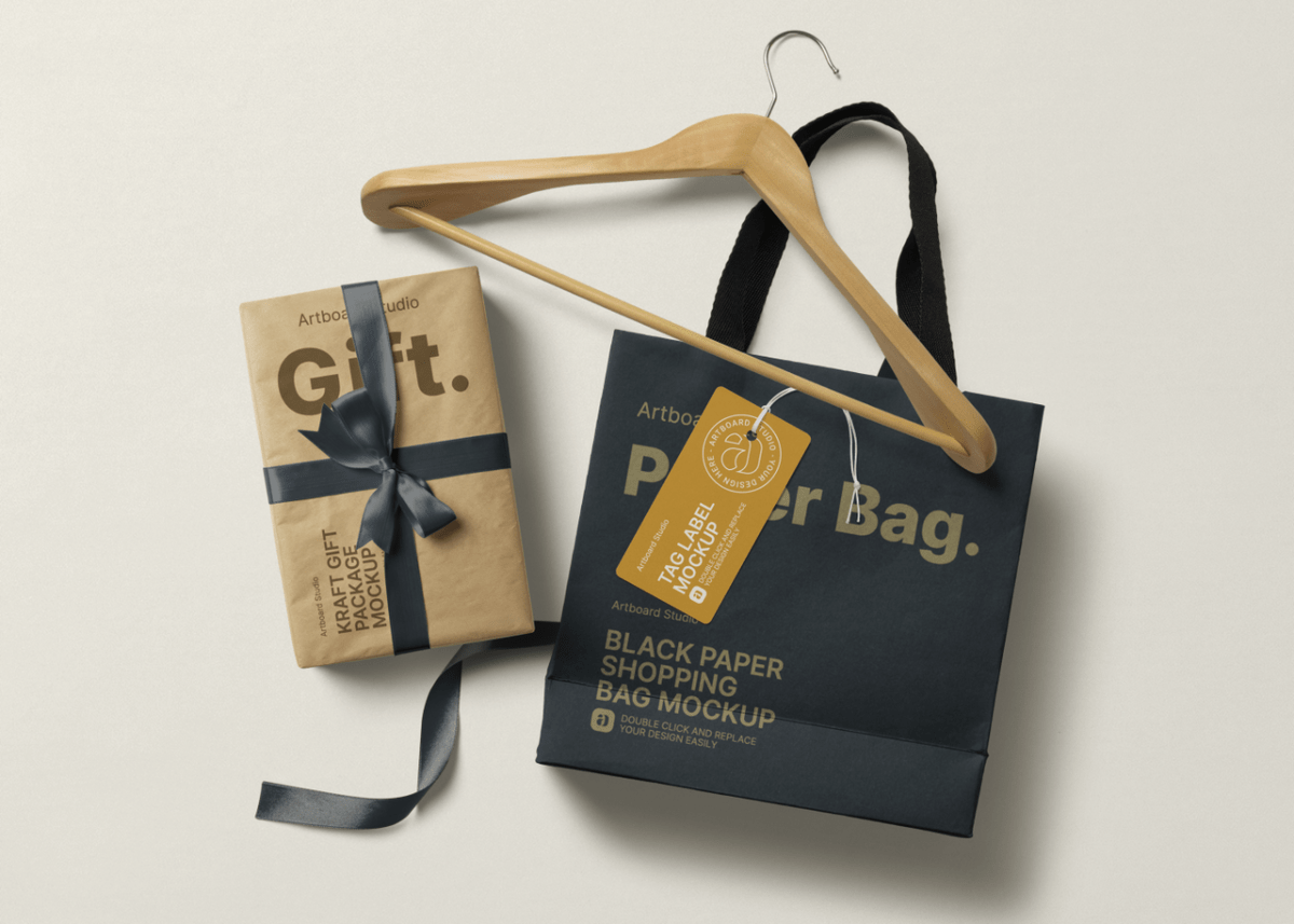 Fashion & apparel imac ipad iphone macbook packaging paper & books posters & pictures signs & . Shopping Bag With Kraft Gift Packaging Mockup Template