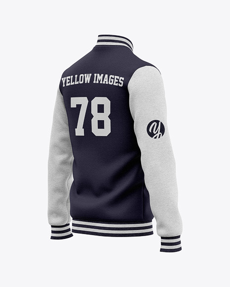 In this article, you get a windbreaker jacket, bomber jacket, puff jacket mockup, coach jacket, and sublimation jacket mockups. Men S Heather Varsity Jacket Mockup Back Half Side View